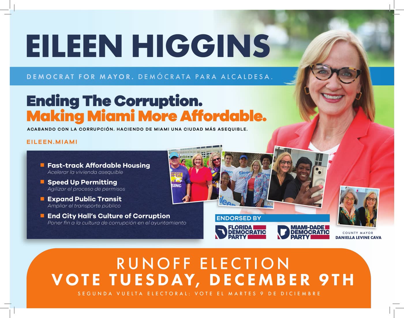 Runoff mailer back: Ending the corruption, making Miami more affordable — vote Tuesday, December 9